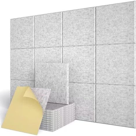 Panneaux acoustiques auto-adhésifs 12 pièces, rembourrage insonorisé en Polyester 30x30cm, panneaux muraux insonorisés haute densité, gris clair (1/5)