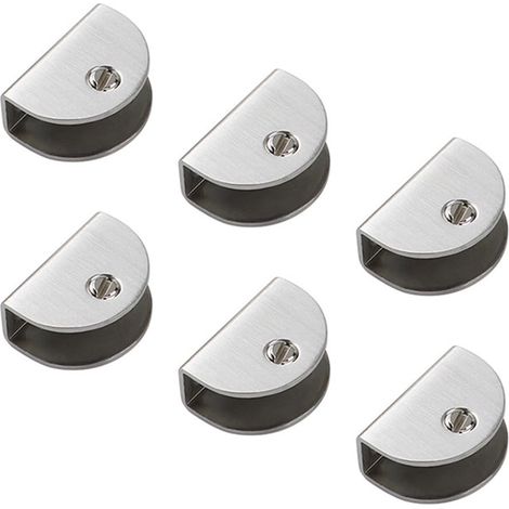 6 Pièces Pince à Verre Acier Inoxydable Support d'Étagère Verre Demi-Rondes Support Tablette Réglable pour Tablettes en Verre de 10 mm d'Épaisseur (1/5)