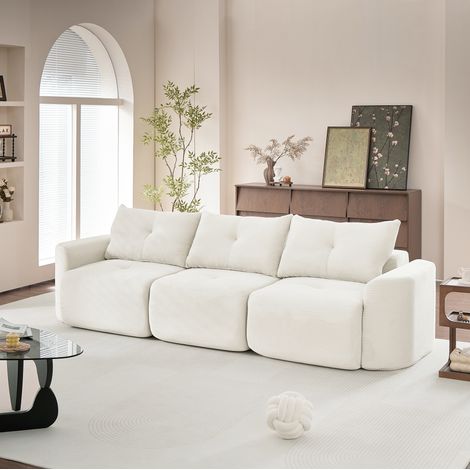 Divano modulare 3 posti in velluto a coste beige, configurazione 2+1 – MEUBLIV (1/5)