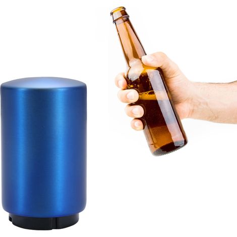 Automatischer magnetischer Flaschenöffner aus Edelstahl mit aufsteckbarem Deckel für Bier- und Getränkeflaschen in Blau (1/5)