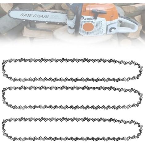 Lot de 3 chaînes de tronçonneuse 16 pouces, pas 3/8" LP, jauge .050", 57 maillons d’entraînement – Chaînes semi-ciselées pour guide 16" (40 cm), compatibles Titan, Black & Decker, Einhell, Ryobi et pl