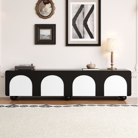 TV-Lowboard 180 x 38 x 45 cm mit 2 Schubladen und 2 Türen, Schwarz-Weiß HAVRYA (1/5)