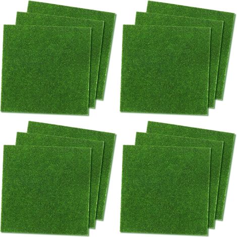 12 Pièces Herbe de Mousse Miniature, 15 X 15cm Tapis de Pelouse Verte Artificielle, Réutilisable Simulation Gazon, Mini Simulation Gazon pour Décoration Miniature Jardin Maison de Poupée (1/5)