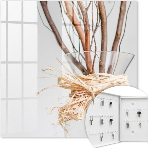 Armoire à clés - (30 cm x 30 cm) - Boîte à clés murale - Coffret de rangement pour clés - Couleur blanche - Ouverture vers la gauche - Pour maison et bureau - Branches dans un vase (1/5)