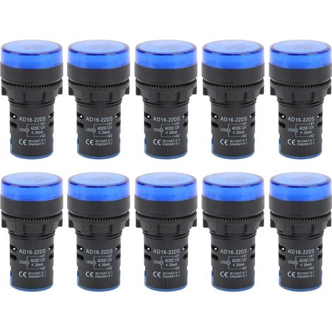 10Pcs Voyants LED Bleus AD16‑22DS Haute Luminosité pour Équipements Témoins Lumineux AC/DC12V (1/5)