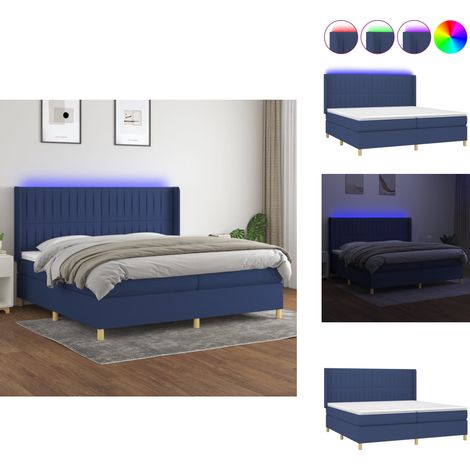 Sommier à lattes de lit matelas et LED Bleu 200x200 cm Tissu - Lit Plateforme - Lit Design - Lit Moderne - Lit Avec Rangement - Lit Double (1/5)