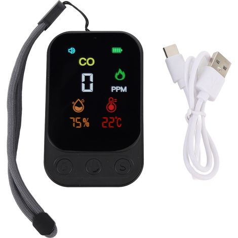 Détecteur de CO multifonctionnel Portable, testeur de température et d'humidité pour tente de voyage pique-nique DC 5V noir (1/5)