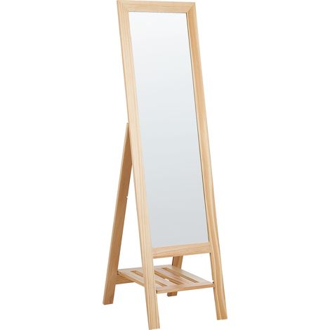 Espejo de pie 40 x 145 cm con estante marco de madera clara Luisant