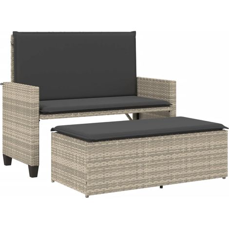 Maison Exclusive - Gartenbank mit Kissen und Hocker Hellgrau Poly