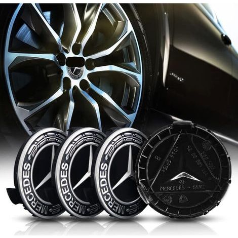4-teiliger Radkappensatz für Mercedes-Benz 75 mm Aluminium + ABS Radkappen ABS Radnabenabdeckungen Autozubehör (1/3)