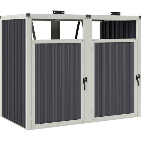 Abri pour 2 poubelles 240L cache poubelle extérieur couverture pertinent 180° acier galvanisé 146x81x122cm gris foncé