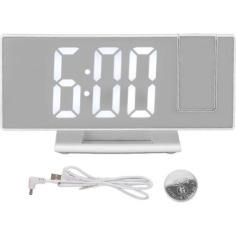 Réveil à projection numérique pour chambres, grand écran LED, miroir lumineux blanc (1/5)