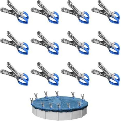 Lot de 12 pinces métalliques pour couvertures de piscine, pinces de fixation avec film protecteur, clips pour bâches, pinces pour piscines hors sol, pinces à forte force de serrage pour la photographi (1/5)