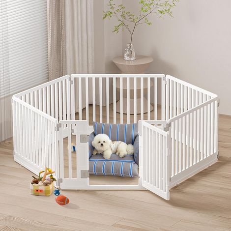 Parc pour Chiens Chiots d’Intérieur ou d’Extérieur, Box pour Chiens, Cage pour Chiots avec Porte, Solide et Lisse, Installation Simple, Blanc 178 x 153 cm (1/5)