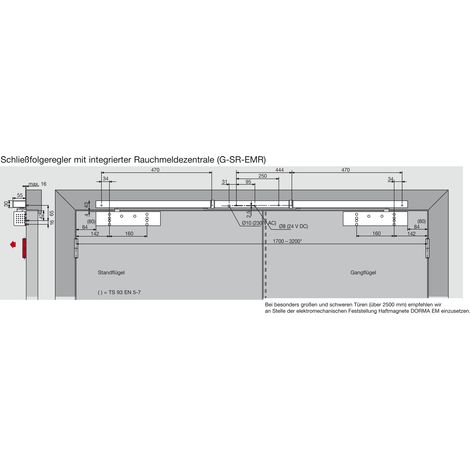 Türschließer TS 93B GSR-EMR2-V  Größe EN 2-5 , 2 Flügel  mit Gleitschiene und Feststellung inkl. Rauchschaltzentrale, silber