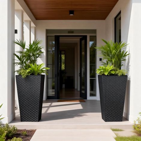 Pot de Fleur Exterieur Haut: 2X Jardiniere Grande Taille en Métal Noir de 55 cm - Pots de Fleurs Carrés avec Trous de Drainage pour Jardin Porte d'Entrée Patio Sol Balcon (1/5)