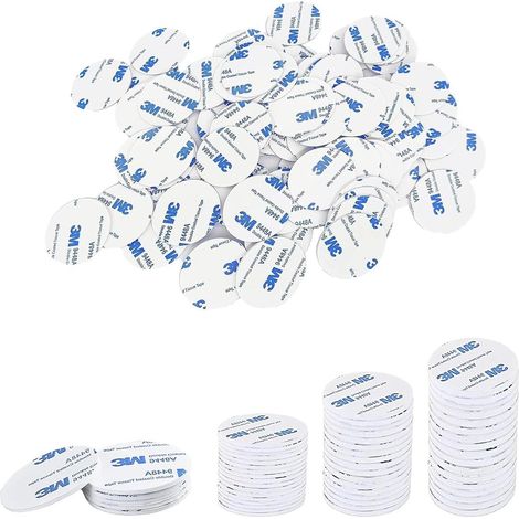 Tampons adhésifs Double Face Extra forts avec 100 pièces en Blanc, idéaux pour Les Murs, Les sols, Les Portes, Les Plastiques, Le Verre et Le métal. (1/5)