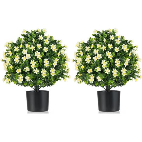 COSTWAY 2 Pack Artificial Boxwood Topiary Ball Tree Faux Shrub Bushes-White (1/5)