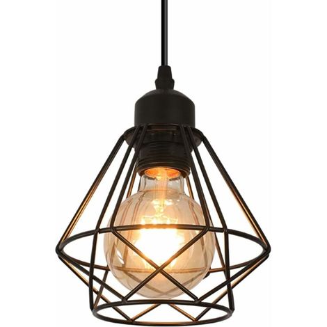 Suspension Luminaire Industriel E27 Lustre Rétro Plafonnier Vintage en Métal Noir Lampe Cage pour Restaurant Salon Chambre Cuisine Bar Couloir 1517cm (Ampoule non incluse) (1/5)