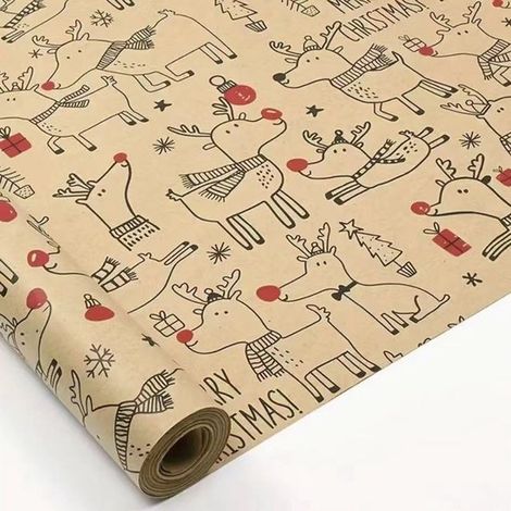 Rouleaux de papier cadeau de Noël - 43 cm x 3 m/rouleau - Parfaits pour emballer les cadeaux de Noël et décorer les fêtes, motif cerf rayé (1/5)