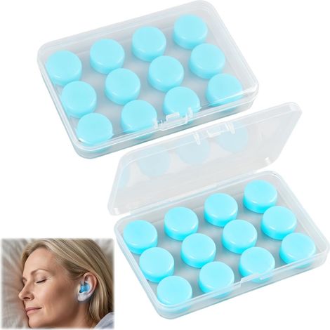 Lot de 12 Paires de Bouchons d’Oreilles Réutilisables en Silicone Malléable – Anti-Bruit pour Dormir, Nager, Concerts, Voyages, Études et Travail, Hypoallergéniques, Lavables, Réduction de Bruit (1/5)