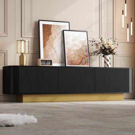 Meuble TV moderne avec rangements, façade texturée, gestion des câbles, console média salon (1/5)