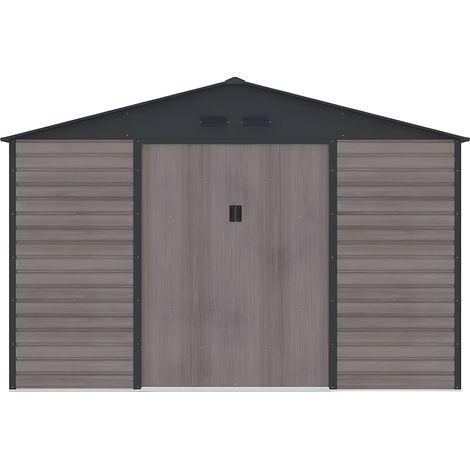 Abri de jardin métal en acier galvanisé effet bois gris 10,98 m² - ADELMO (1/5)