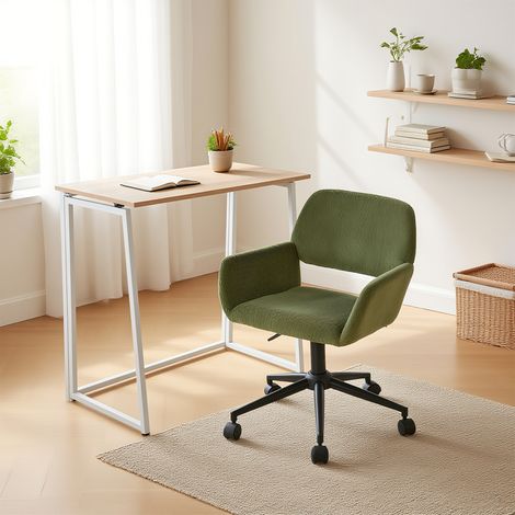 Ensemble table et chaises : chaise vert à hauteur réglable et rotative + table pliante en bois naturel (1/5)