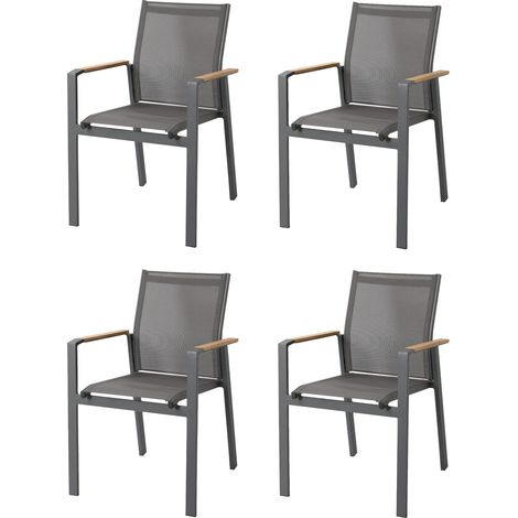 Axi Alva Ensemble De 4 Chaises De Jardin, Anthracite Pour Table De D'Extérieur En Aluminium / Bois De Teck Avec Assise Et Dossier En Toile Résistantes Aux Intempéries - Supportent Jusqu'À 120 Kg (1/5)