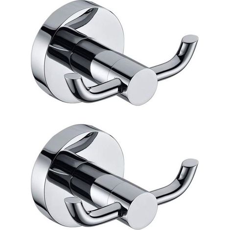 Ecleanfy - Lot de 2 patères murales modernes en chrome poli en laiton massif double porte-serviettes (1/4)