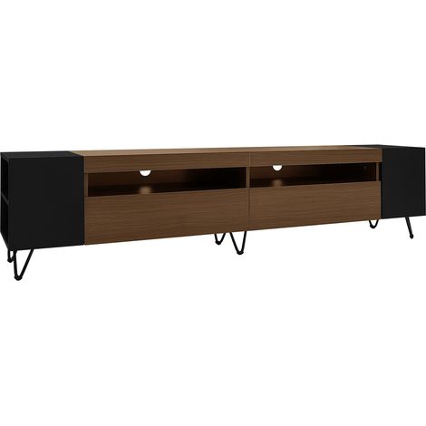 Meuble TV moderne noir et effet bois 180 cm avec rangements latéraux (1/5)
