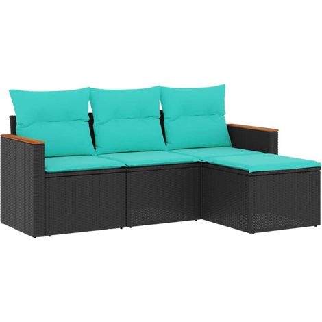 vidaXL 4 Piece Garden Sofa Set with Cushions Black Poly Rattan (US only) (1/5)