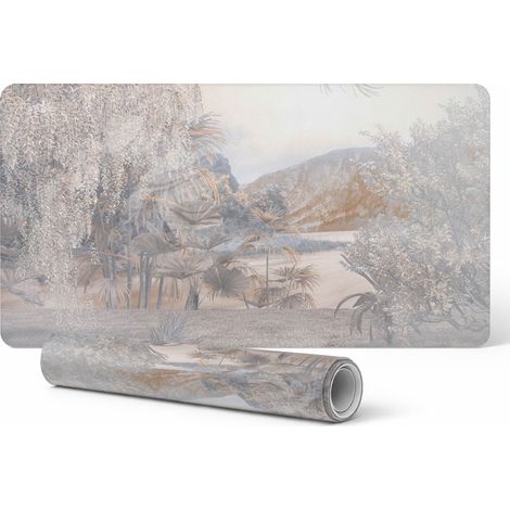 Alfombrilla de escritorio de vinilo con estampado de paisaje natural en tonos pastel, 120x60 cm.