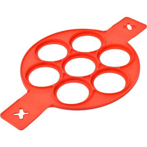 Silikon-Pfannkuchenform – Antihaft-Backform für Mini-Pfannkuchen und Eier – Wiederverwendbarer Küchenhelfer – Rot – Ø 23 cm (1/4)