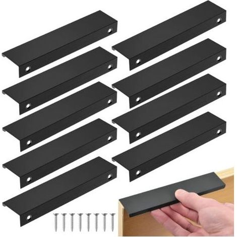 Poignée Cuisine Noir, 10PCS Entraxe Invisible Poignee de Meuble, poignet de porte en Aluminium, Noir Poignée Meuble pour Bureaux Tiroirs Armoires (128mm/ Long 150mm) (1/5)