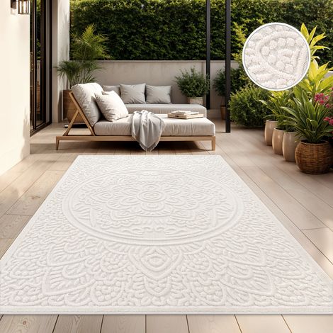 In-& Outdoorteppich Wetterfest Küche Schlafzimmer Blumen Ethno Marokkanisch 200 cm x 290 cm x 10 mm Creme Rechteckig (1/5)