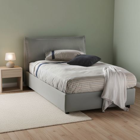 Talamo Italia Cama de plaza y media Agata, Cama contenedor con revestimiento de tela, 100% Made in Italy, Apertura frontal, con colchón 120x200 cm incluido, Gris, con embalaje reforzado (1/5)