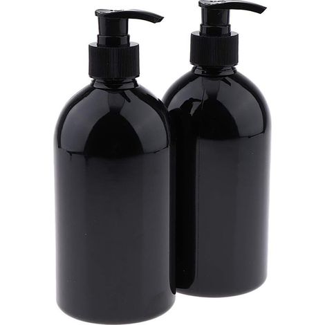 2 flacons ronds 500 ml pompe noire, rechargeables shampoing/lotions/huiles essentielles (1/5)