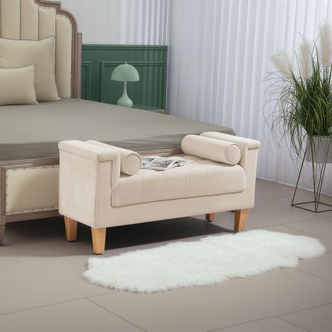 Banquette capitonnée, style vintage, 2 coussins, revêtement chenille, 115 x 44 x 58 cm, beige (1/5)