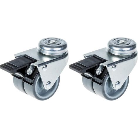 Roulettes pivotantes en caoutchouc gris de 50 mm (2") avec frein, capacité de charge de 140 kg, lot de 2 (1/5)