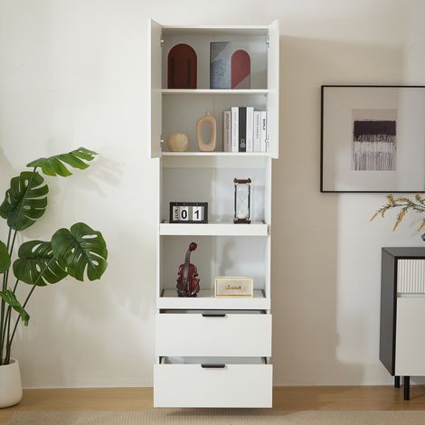 Armario de cocina 59.5x45x200 cm blanco en MDF con cajones, estantes abiertos y sistema antivuelco (1/5)
