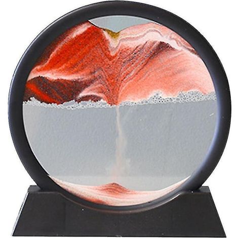 Runder 3D-Glassandtisch mit beweglichem Sand, Dekoration für Zuhause, Büro oder Wohnzimmer (rot). (1/3)
