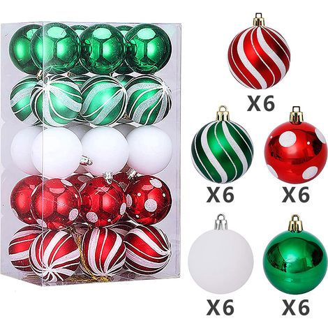 Juego de 15 adornos navideños para árbol de Navidad, 5 cm de diámetro - Verde, rojo y dorado