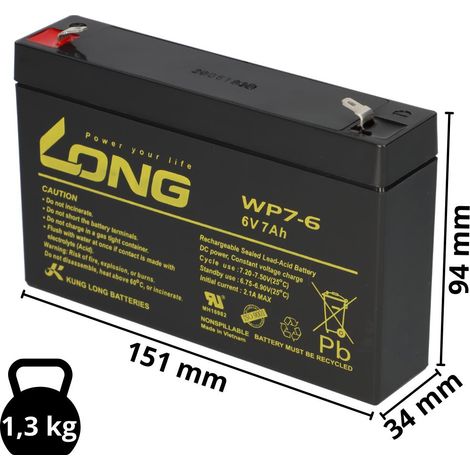 Kung Long WP7-6 6V 7Ah AGM Akku – passend für Panasonic LC-R067R2P (1/5)