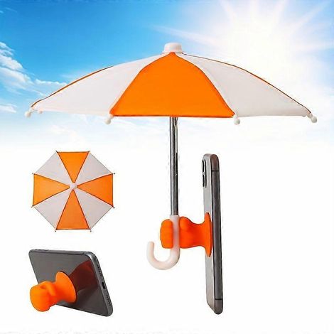 (Orange et blanc) Mini support de téléphone parapluie avec base à ventouse réglable, pare-soleil de protection UV, support portable pour smartphones et tablettes (1/5)