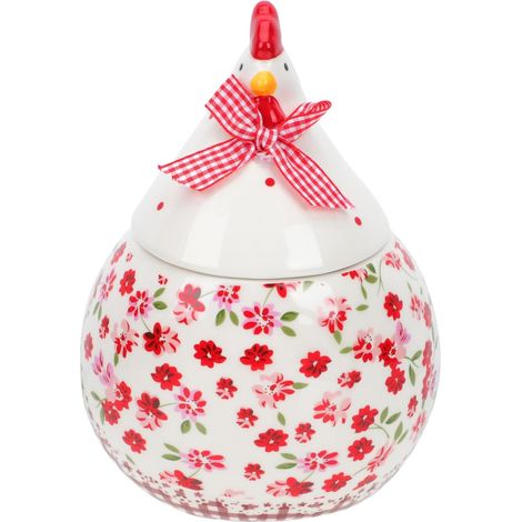 1 Pot de rangement poule, céramique rouge, motif floral relief, pour œufs, bonbons, bijoux, décoration cuisine (1/5)