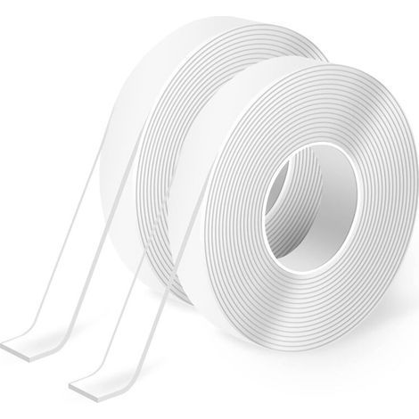 2 Tomes,3m, Ruban adhésif double face Nano très résistant - Multi-usage - Pour tapis, pvc, cadeaux,articles à coller, cadres photos, sans traces, amovible, réutilisable, lavable (1/5)