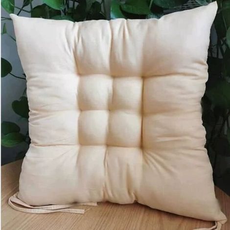 Lot de 4 coussins de chaise moelleux, avec ruban, pour salle à manger, jardin, terrasse ou cuisine (40 x 40 cm), couleur camel clair. - Chameau léger (1/5)