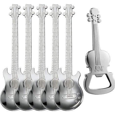6er-Set gitarrenförmige Teelöffel aus Edelstahl – Kreative kleine Dessertlöffel – Originelle Geschenkidee für Musiker, Weihnachten und Geburtstage (1/5)