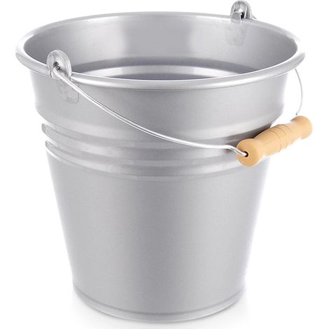 Seau en plastique gris de 10 L avec poignée imitation bois (1/5)